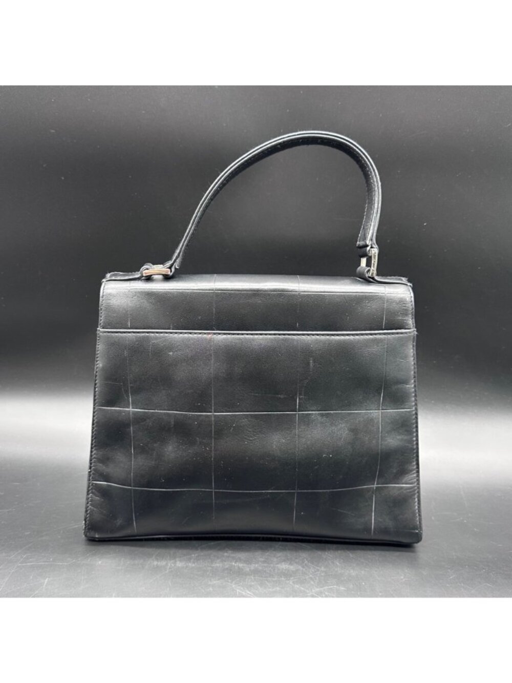 Vintage Purse Faux Leather Black Y2K Handbag Top Handle Silver Buckle Retro - Picture 4 of 16